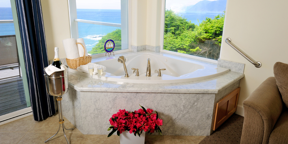 The Spyglass suite features a luxurious in-room jacuzzi tub.